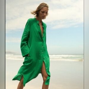 ZARA Linen Maxi dress in green. Size S